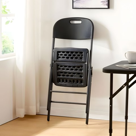 Komplet 4 krzeseł składanych zestaw cateringowy metal HDPE czarne ModernHome