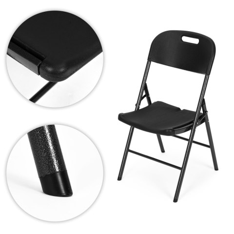 Komplet 4 krzeseł składanych zestaw cateringowy metal HDPE czarne ModernHome