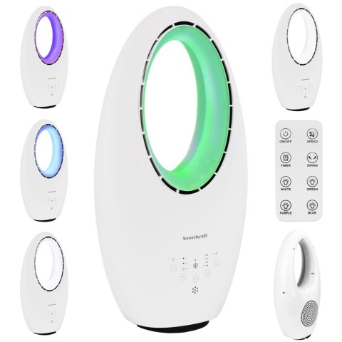 Nowoczesny wentylator stojący bezłopatkowy podłogowy 60W 3 tryby pracy pilot timer podświetlenie LED Nowoczesny wentylator stojący bezłopatkowy podłogowy 60W 3 tryby pracy pilot timer podświetlenie LED