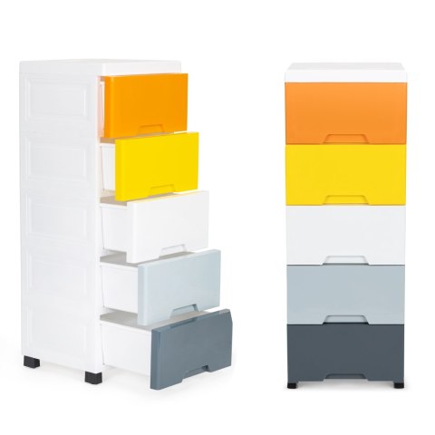 Regał z 5 wysuwanymi szufladami nogi z kółkami ModernHome Regał z 5 wysuwanymi szufladami nogi z kółkami ModernHome