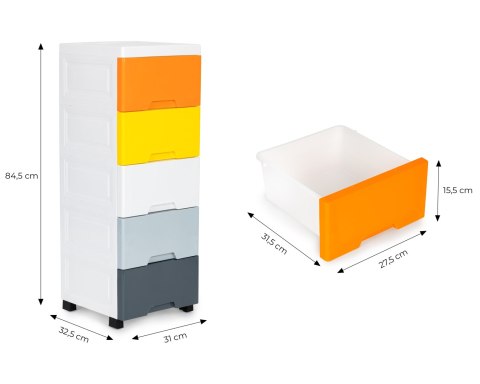 Regał z 5 wysuwanymi szufladami nogi z kółkami ModernHome Regał z 5 wysuwanymi szufladami nogi z kółkami ModernHome