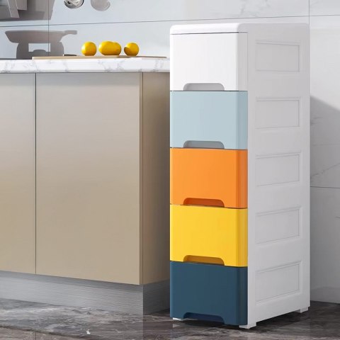 Regał z 5 wysuwanymi szufladami nogi z kółkami ModernHome Regał z 5 wysuwanymi szufladami nogi z kółkami ModernHome
