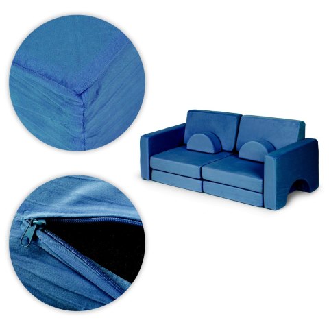 Sofa składana modułowa dla dzieci duża 2-osobowa DIY 10 miękkich poduch - niebieska ECOTOYS